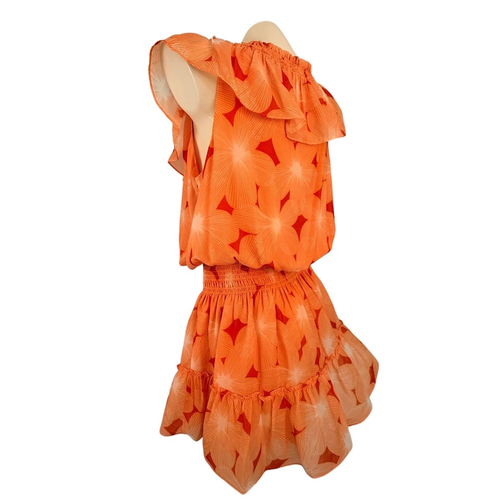 Ramy Brook Tropical Boho Orange Ruffle Smocked Mini Dress Large - Picture 11 of 15